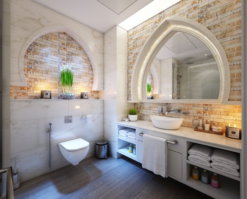 bathroom tiling arch mirror
