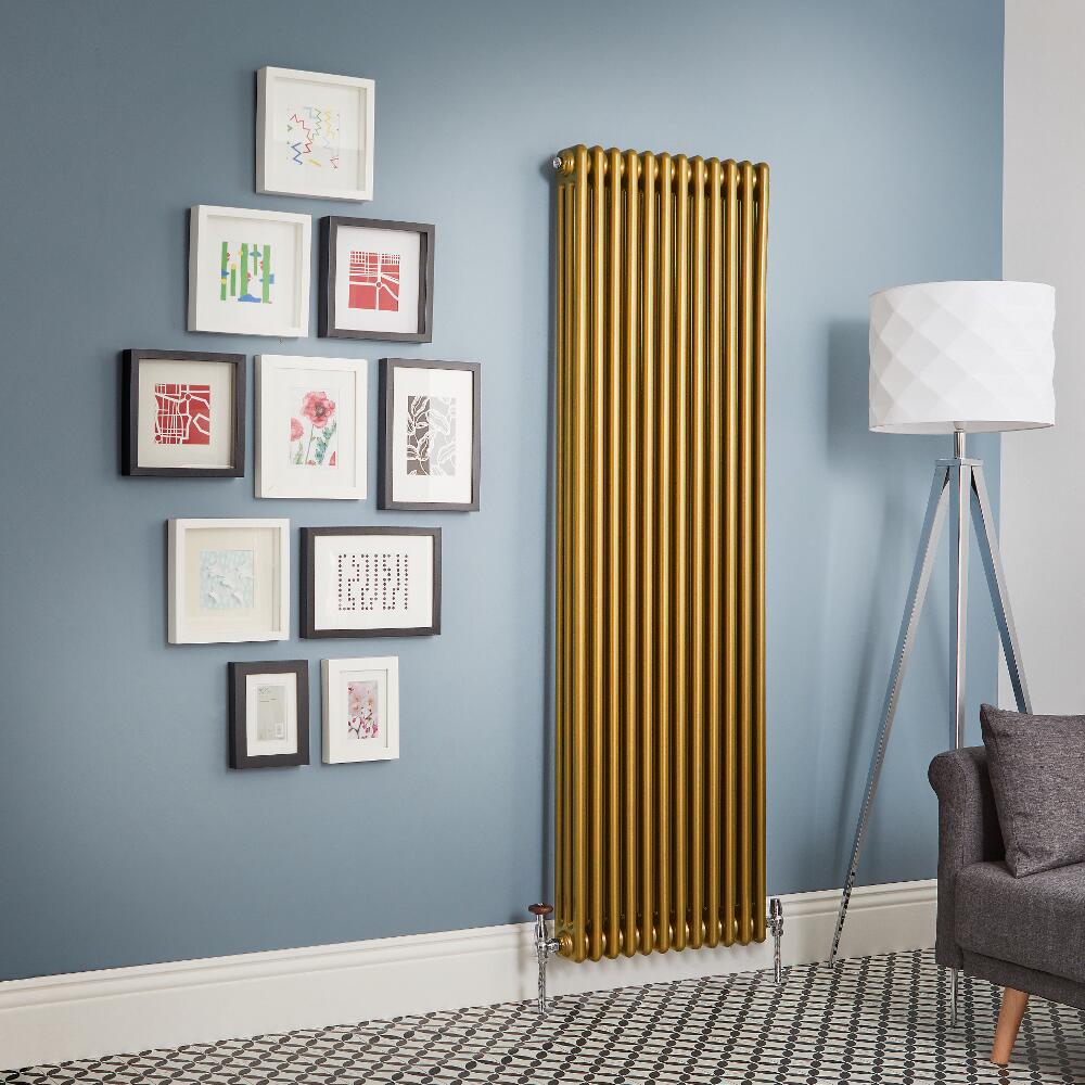 Regent - Metallic Gold Vertical 3-Column Traditional Cast-Iron Style Radiator - All Sizes